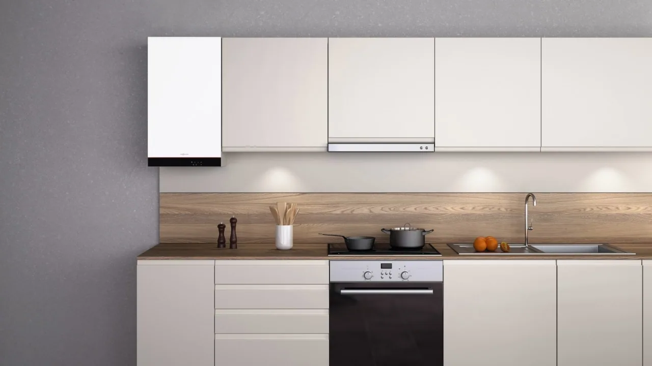 Modern bir yaşam alanına entegre edilmiş Viessmann kombi